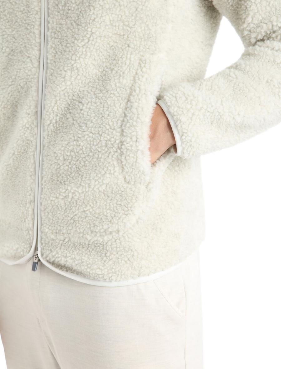 Bluzy Z Kapturem Icebreaker RealFleece™ Merino High Pile Long Sleeve Zip Męskie Białe | PL 1699UZGT